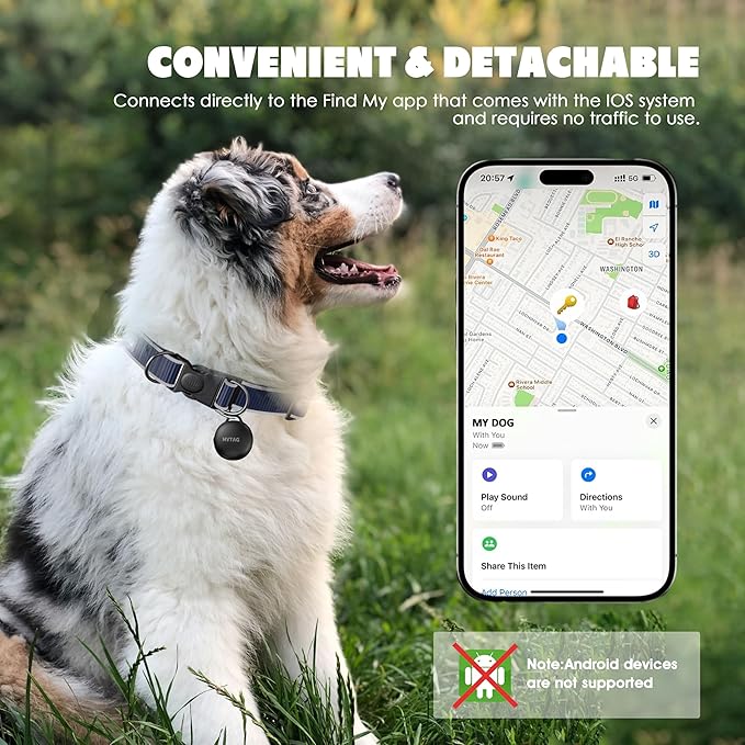 Dog Tracker GPS Collar No Monthly Fee, Real-Time Mini Pet Tracker for Small Medium Large Dogs, Reflective Waterproof Dog Tracking Collar with Bell, Indoor & Outdoor (Only for iOS)