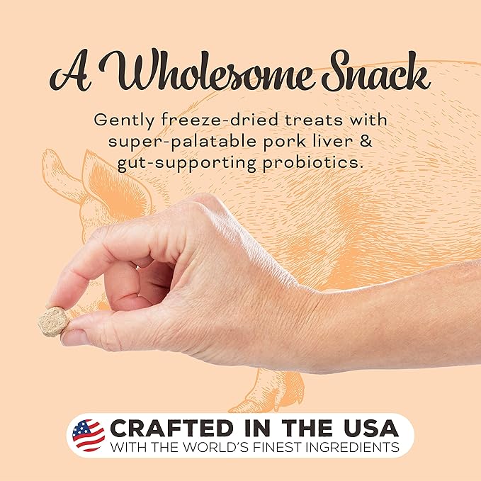 Primal Freeze Dried Dog Treats; Pork Liver Dog Treats with Probiotics for Dogs; Liver, Laugh, Love; Crunchy Grain Free Training Treats for Dogs, 1.5 oz