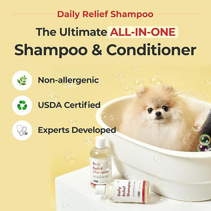 JAYU PET Daily Relief Shampoo - Vet Approved for Itchy Sensitive Skin, Natural Ingredients for Allergies. Moisturizing, Deodorizes Smelly Dogs, Best Odor Eliminating Dog Shampoo (10.1oz)
