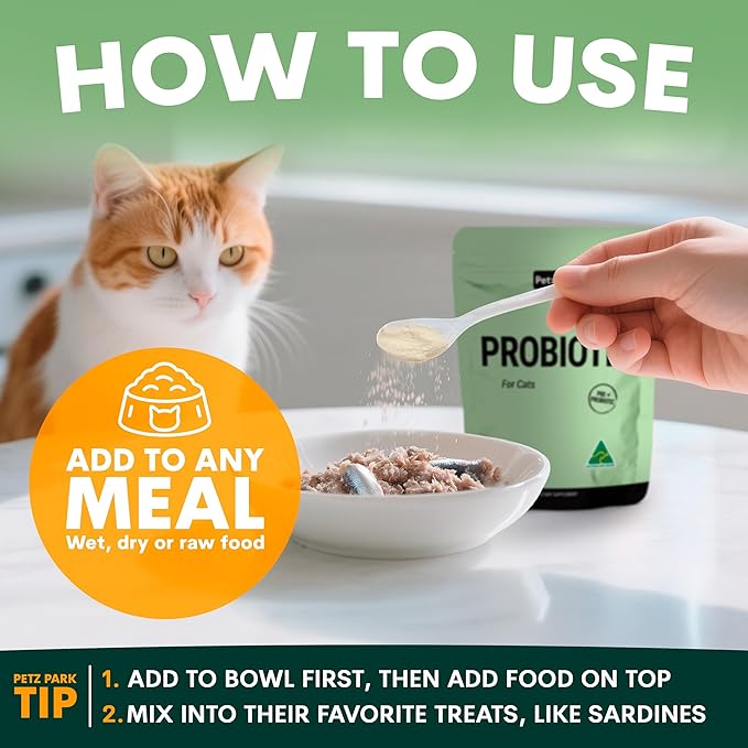 Probiotic for Cats & Kittens - Cat Probiotic Powder for Hairball Prevention, Digestive Support, Immune Health, Prebiotics, and Diarrhea Relief - Suitable for Indoor Cats & Kittens - 60 Scoops