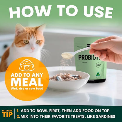 Probiotic for Cats & Kittens - Cat Probiotic Powder for Hairball Prevention, Digestive Support, Immune Health, Prebiotics, and Diarrhea Relief - Suitable for Indoor Cats & Kittens - 60 Scoops