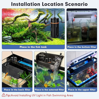 hygger Aquarium U-V Light with Timer, 360° Protective Shield Clean Light for Green Water and Algae Clean, Mini Algae Control Lamp for Freshwater and Saltwater Tank (3W for 5-25 Gallon)