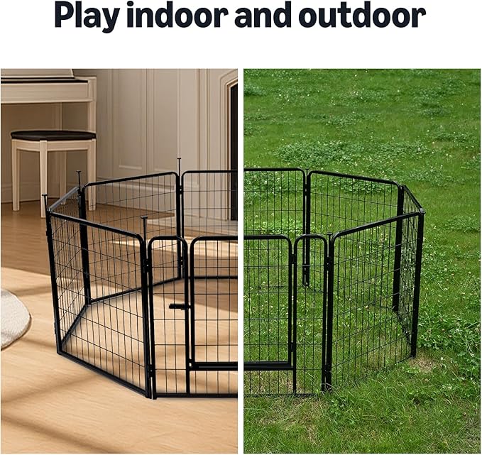 Amazon Basics Dog Playpen, 8 Panels Metal Fence with Door, Foldable for Indoor and Outdoor Use, Suitable for Small to Medium Sized Dogs, 36 Inch Height, Black