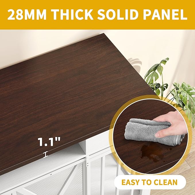 DWVO 63 Inch Double Dog Crate Furniture for 2 Dogs, Heavy Duty Wooden Dog Crate TV Stand with Charging Station, Dog Kennel Indoor Furniture Double Sliding Barn Door Design Ideal for 2 Dogs, White