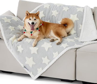 Lesure Waterproof Dog Blanket for Large Dogs - Washable Double Sided Dog Blankets with Warm Jacquard Shag and Soft Sherpa Fleece, Pet Cat Blanket for Couch Protection, 3D Textured Star, Grey