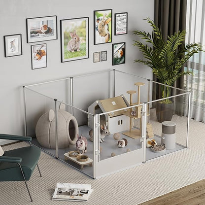 Dog Clear Playpen Fence Kennel: Pet Indoor Heavy Duty Whelping Box Pen Cage with Waterproof whelping pad - Small Animal Acrylic Exercise Kennel Pen with Metal Frame for Cats Puppy Rabbits Guinea Pig