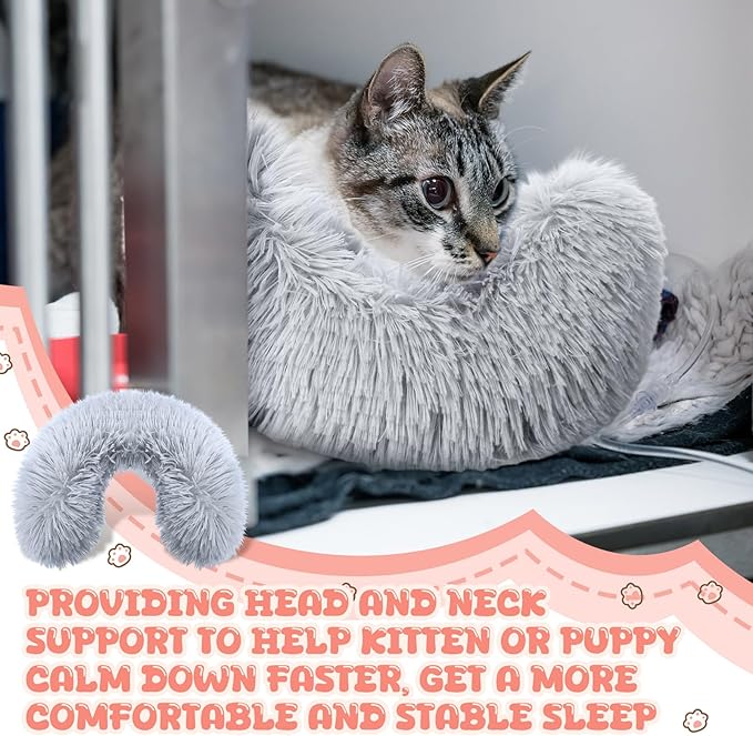 Sweetude 2 Pcs Cat Pillow for Indoor Cats and Dogs Ultra Soft Fluffy Pet Calming Toy Half Donut Cuddler Pillow U Shaped Pet Neck Pillow Calming Puppy Pillow Joint Relief Cervical Protection