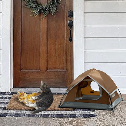 Outdoor Waterproof Pet Camping Tent, Cave Bed for Indoor Cats and Small Dogs, Portable Cat House Dog House, 39.3x39.3x23.6'', Brown, L.