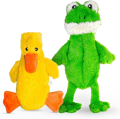 FGA MARKETPLACE Duck and Frog Flat NO Stuffing NO Squeak Plush Dog Toy, Funny Style Will Entertain Your Dog for Hours, Recommended for Small and Medium Dog 21 INCH Long