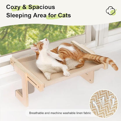 FUKUMARU Cat Window Perch, Transformable Cat Hammock for Windowsill and Floor, Cats Window Bed for Large Cats and Kittens, Reinforced Wood and Metal Frame, Easy to Adjust & Assemble Pet Pech Beds