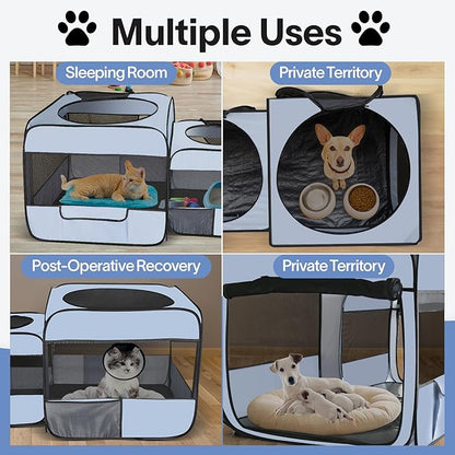 Pop up Portable Cat Playpen 2-in-1 Dog Playpen, No Assembly Need, Pet Cat Dog Tent Crates with Pet Pee Pads, Cats Enclosure for Kitten and Puppy Indoor Outdoor Use(No Divider, Unified Space)