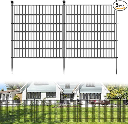 5 Panels No Dig Decorative Outdoor Garden Fence for Yard, 32 in(H) X 11.8 ft(L) Animal Barrier Fencing Rustproof Metal Wire Panel Border for Dog, Rabbits, and Patio Temporary Ground Stakes