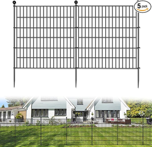 5 Panels No Dig Decorative Outdoor Garden Fence for Yard, 32 in(H) X 11.8 ft(L) Animal Barrier Fencing Rustproof Metal Wire Panel Border for Dog, Rabbits, and Patio Temporary Ground Stakes