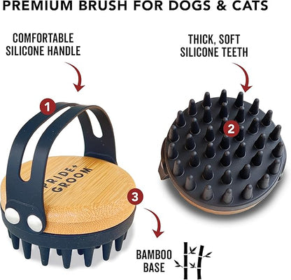 Pride and Groom Bath Brush  Dog Brush with Silicone Teeth & Bamboo Base to Release Debris & Undercoat, Stimulate Natural Skin Oils, Detangle, & Massage in and out of Tub for Healthy Coat