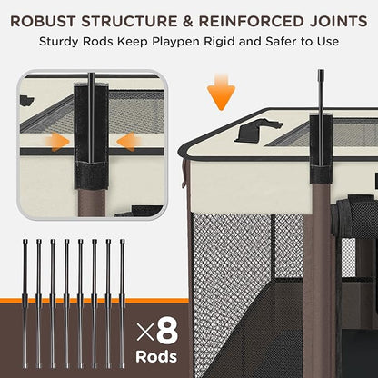 Foldable Pet Kitten Playpen, Upgrade Waterproof Portable Cat Dog Playpen Kennel Tent for Small Dog Cat, Removable Shade Cover, Indoor Outdoor Use for Small Pet, Brown