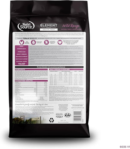 NutriSource Element Series Wild Range Dry Dog Food, Chicken, Pork & Bison, 12LB