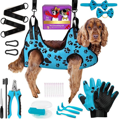 Dog Grooming Hammock for Nail Trimming - Complete Groomers Helper Set for Pets - Pet Grooming Hammock with Hooks Dog Nail Clipper - Dog Hammock for Nail Clipping