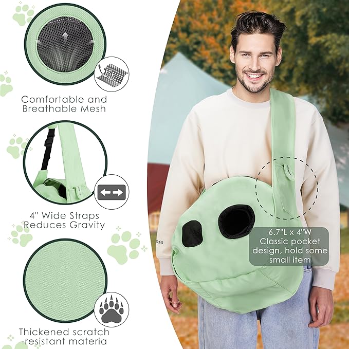 Small Dog Carrier Sling and Pet Nest, Soft-Sided Pet Sling Carrier with Thick Padded, Reversible Puppy Pouch with Breathable Mesh, Adjustable Strap, Dual-use Dog/Cat Travel Bag/Bed for Outdoor（5-22lb）