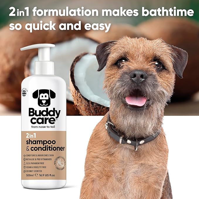2in1 Dog Shampoo & Conditioner by Buddycare | Coconut Scented | with Aloe Vera and Pro Vitamin B5 (16.90oz)