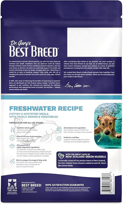 Best Breed Dr. Gary's Freshwater Recipe Slow-Cooked in USA [Natural Dry Dog Food for All Breeds and Sizes] - 4lbs.
