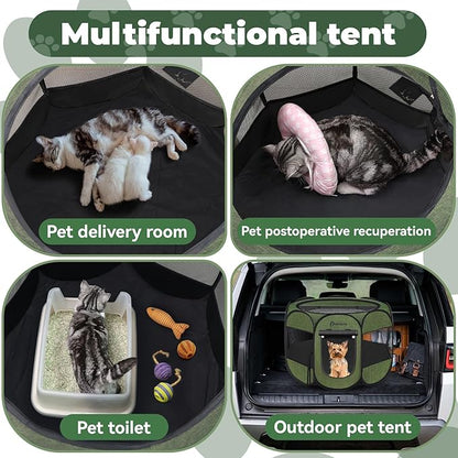 Dog Cat Playpen Indoor Outdoor for Puppy Pet Dog Cat Recovery After Surgery, Dog Tent Crates Cage Indoor/Outdoor, Portable Pop Up Dog Kennel with Carrying Case for Travel (Premium Green, Small)