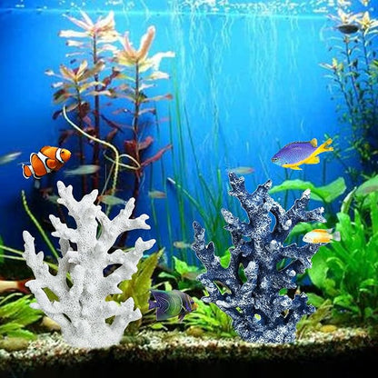 PINVNBY Artificial Coral Ornament Aquarium Sea Plants Decoration Underwater Craft Resin Fish Tank Landscape (White)