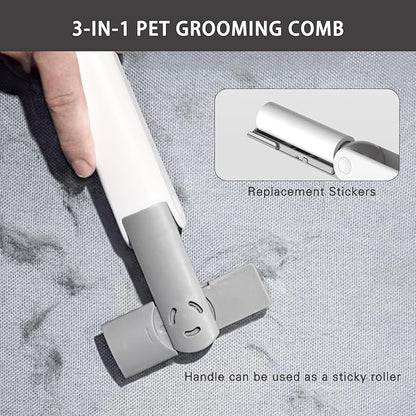 3-in-1 Cat & Dog Grooming Brush Rotatable, Dog Brush for Shedding, Stainless Steel Metal Undercoat Comb & Grooming Comb Removes Static and Reduces Shedding, White - Large Size