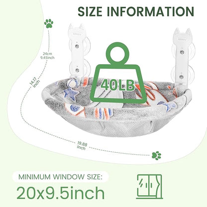 Cat Window Perch, Glow in The Dark Foldable Cat Hammock with Sunken Design & Removable Soft Cover, Breathable Cordless Window Bed for Resting Indoor Kitten (Deep Perch, 1 Pack - M)