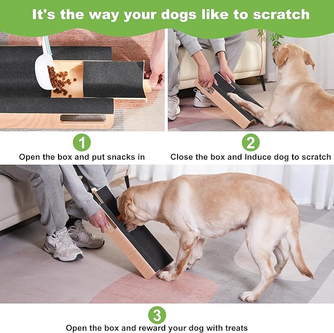 M-Shaped Dog Scratch Pad for Nails with Treat Box, Dog Nail Scratch Board for Large Dogs, Dog Nail File Toy and Shorten Dog_ Side Nail Easier (with Treat Box, L)