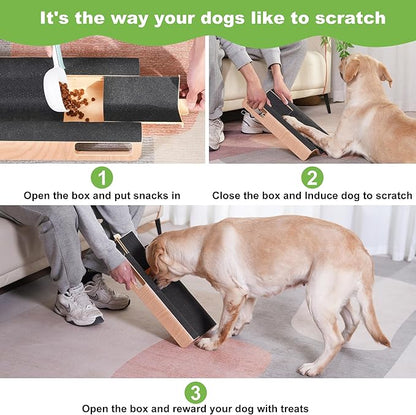 M-Shaped Dog Scratch Pad for Nails with Treat Box, Dog Nail Scratch Board for Large Dogs, Dog Nail File Toy and Shorten Dog_ Side Nail Easier (with Treat Box, L)