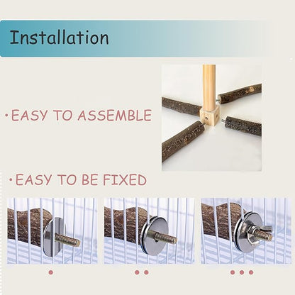 Bird Perch 360° Rotating with Natural Chew Toys - ROOJUNE Bird Toys Cage Accessories- Parrot Wooden Stand for Small and Medium Birds (Parakeets, Budgies, Cockatiels, Conures, Finches)