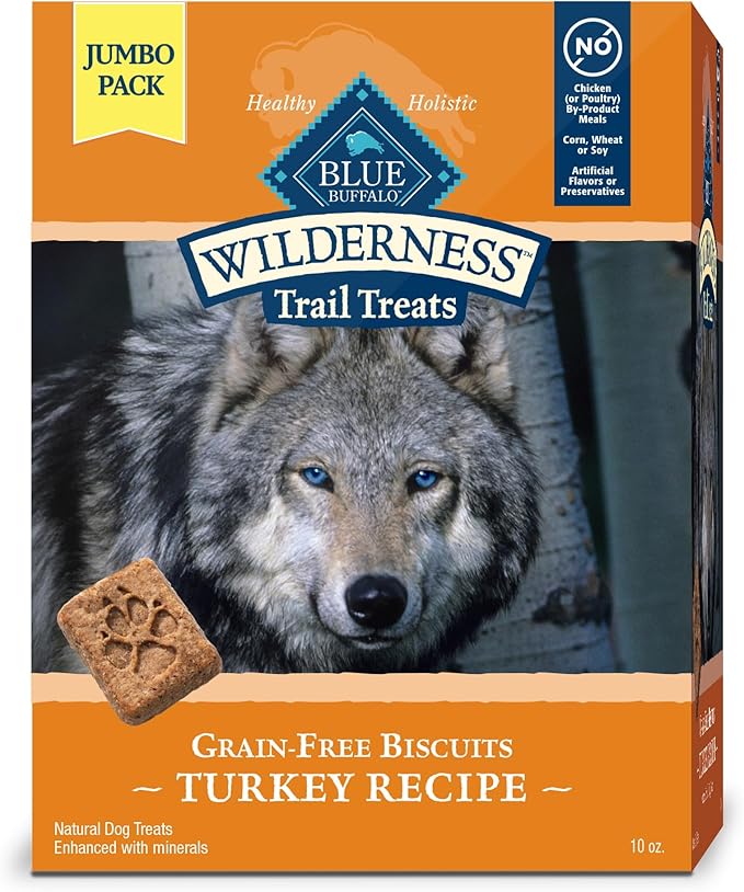 Blue Buffalo Wilderness Trail Treats High Protein Grain Free Crunchy Dog Treats Biscuits, Turkey Recipe 10-oz bag