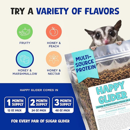 Happy Glider Sugar Glider Food - Honey & Marshmallow | 3 lbs of Premium Food for Sugar Gliders and Small Animals - 4 Months Supply