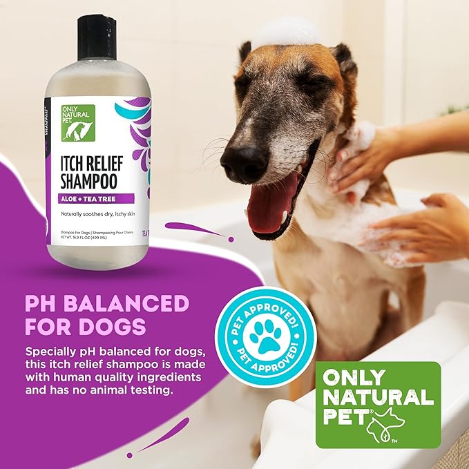Only Natural Pet Itch Relief Shampoo with Aloe + Tea Tree for Dogs, Oatmeal Dog Shampoo for Dry Itchy Skin Allergies, Anti Itch Sensitive Skin No Sulfates, Parabens, Phosphates, Phthalates - 16.9 Oz