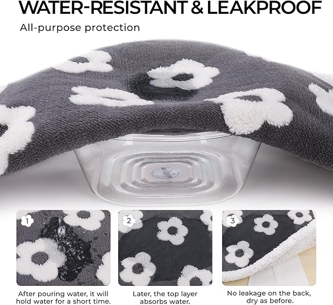 Luciphia Waterproof Dog Cat Blanket Fluffy Thick Fleece Pet Blanket,Washable Double Sided Sherpa Calming Blankets Flower Print Blankets for Medium Large Dogs Cats(Dark Grey,57x40 inches)