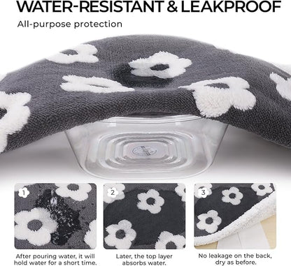 Luciphia Waterproof Dog Cat Blanket Fluffy Thick Fleece Pet Blanket,Washable Double Sided Sherpa Calming Blankets Flower Print Blankets for Medium Large Dogs Cats(Dark Grey,57x40 inches)