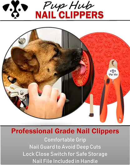 Dog Nail Clipper, Nail Trimmer/Dog Licking Mat, Distraction Device/Dog Bathing Brush, Soothing Massager - Dog Grooming Set for Excited and Anxious Dogs Bath Time