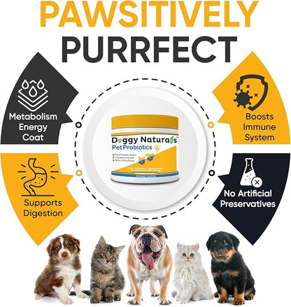 Probiotics for Dogs and Cats - Max-Strength with15 Strains Pre &Probiotics Digestive Health, Increase & Maintain Proper Gut Flora(Made in USA) 7.4 Oz (6 Billion CFU Per Scoop)