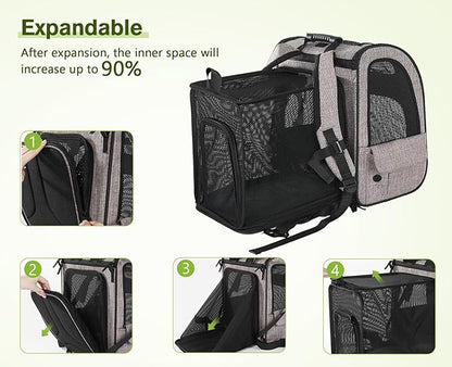 Pecute Pet Carrier Backpack, Dog Carrier Backpack, Expandable with Breathable Mesh for Small Dogs Cats Puppies, Pet Backpack Bag for Hiking Travel Camping Outdoor Hold Pets Up to 17 Lbs