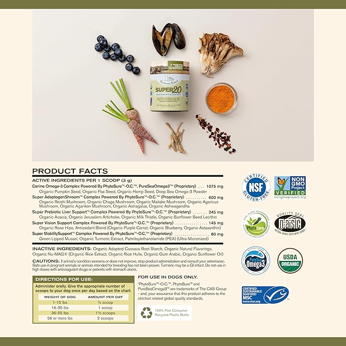 Badlands Ranch - Super20 Canine Supplement Organic Ingredients Multi-Benefit Supplement, Ashwagandha, Help w/Canine Well-Being, Heart, Joint, Vision, Antioxidant Support by Katherine Heigl (30 scoops)