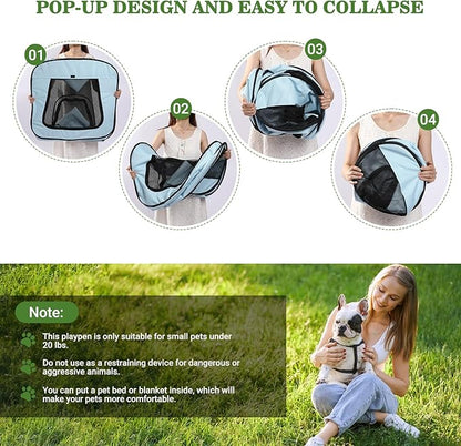 Royizen Puppy Cat Tent Playpen Foldable Waterproof Dog Crate Kennel Indoor Outdoor Portable Playpen Kitten and Small Pets Pop Up Kennel Cat Travel Carrier with Litter Box Enclosure, Light Blue
