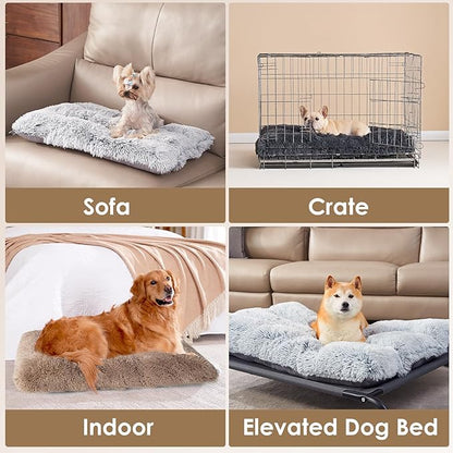 EHEYCIGA Fluffy Dog Crate Bed for Medium Dogs, Plush Faux Fur Dog Crate Pad, Calming Anti Anxiety Medium Dog Bed for Crate, Washable Soft Warm Dog Crate Mat with Non-Slip Bottom, Camel