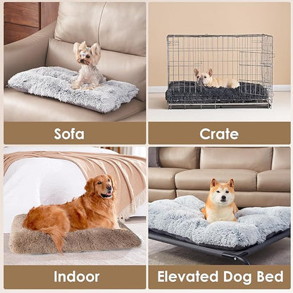 EHEYCIGA Fluffy Dog Crate Bed for Small Dogs, Plush Faux Fur Dog Crate Pad, Calming Anti Anxiety Small Dog Bed for Crate, Washable Soft Warm Dog Crate Mat with Non-Slip Bottom, Camel