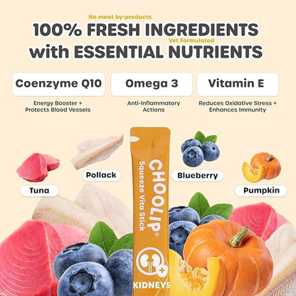 Squeeze Vita Stick Lickable Cat and Dog Treats – 49-Count Kidney Support Sticks with Multivitamins, Soft Squeezable Paste for All Life Stages, Supporting Kidney Health