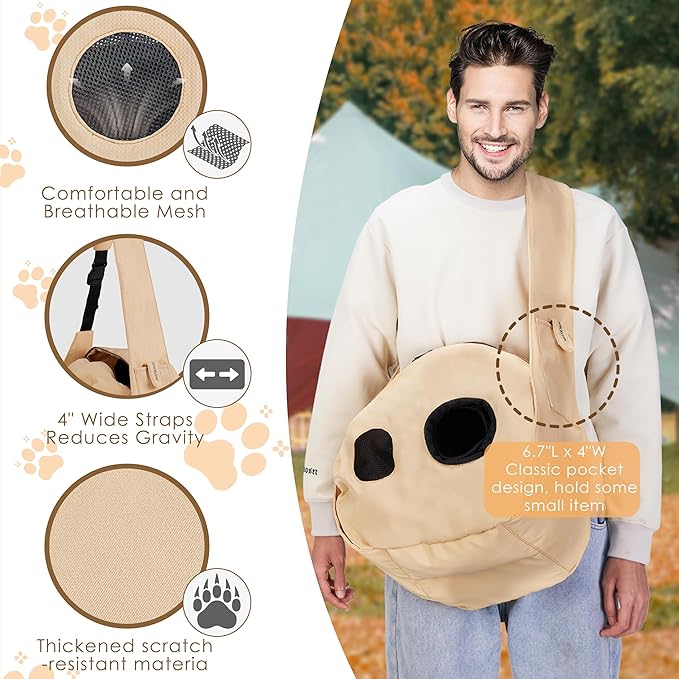 Small Dog Carrier Sling and Pet Nest, Soft-Sided Pet Sling Carrier with Thick Padded, Reversible Puppy Pouch with Breathable Mesh, Adjustable Strap, Dual-use Dog/Cat Travel Bag/Bed for Outdoor（5-22lb）