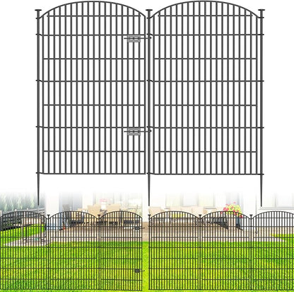 8 Panels No Dig Decorative Garden Fence with Gate - 48 in (H) x 20.8 ft (L), Dog Fence Outdoor for Yard, Rustproof Metal Animal Barrier Ground Stakes Fencing for Garden, Patio, Flower Bed