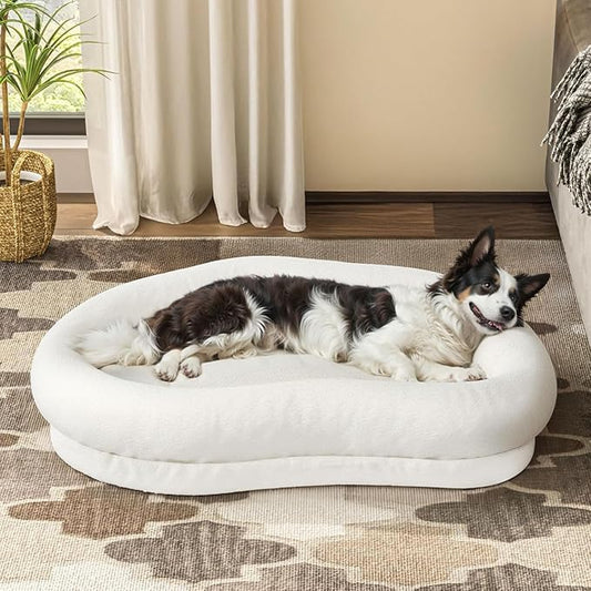 Cute White Dog Beds for Small and Medium Dogs, 43 x 24 x 10 inch Bolstered Cat Bed with Velvet Removable & Washable Cover