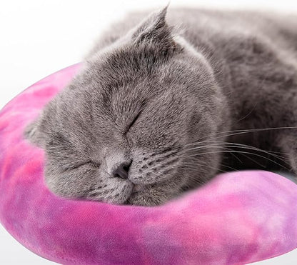 Dog Pillow, U-Shaped Dog Calming Pillow for Pet, Soft Dog Neck Pillow Machine Washable Dog Bed Pillow for Dog and Cat Enhance Sleep Quality(Tie-dye Rose Purple, Small)
