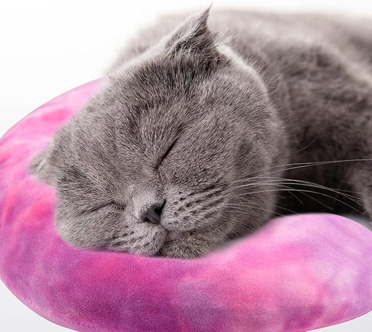 Dog Pillow, U-Shaped Dog Calming Pillow for Pet, Soft Dog Neck Pillow Machine Washable Dog Bed Pillow for Dog and Cat Enhance Sleep Quality(Tie-dye Rose Purple, Small)