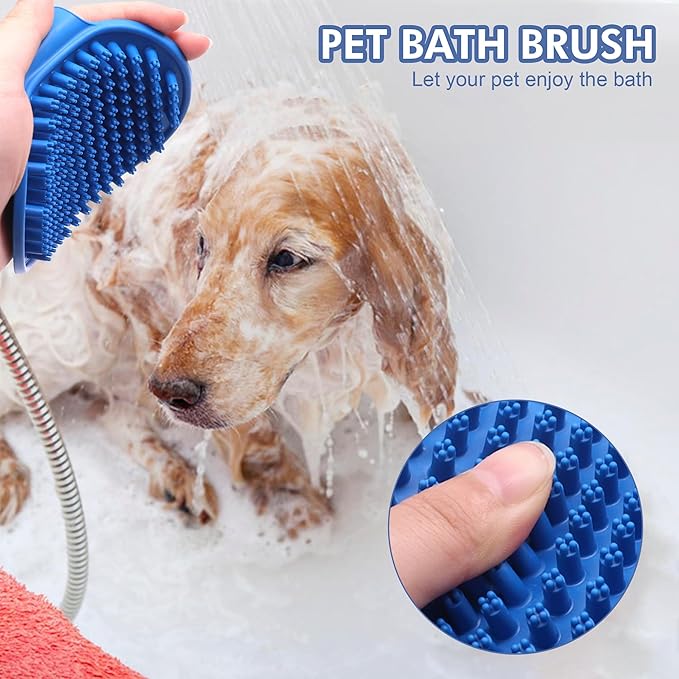 Pet Grooming Brush Kit 7pcs, Cat Brush with Release Button Comb Set for Shedding -Cat Brush&Nail Clippers File Set for Cat Dogs Long matted Haired Pets and Nail Repair(Blue)